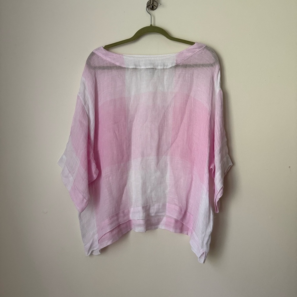 J. Jill Pure Jill Top Linen Gauze Top Boxy Short Sleeve Pink White Lightweight M